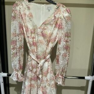 Lucy Paris Floral Long Sleeve Dress - Pink and Cream